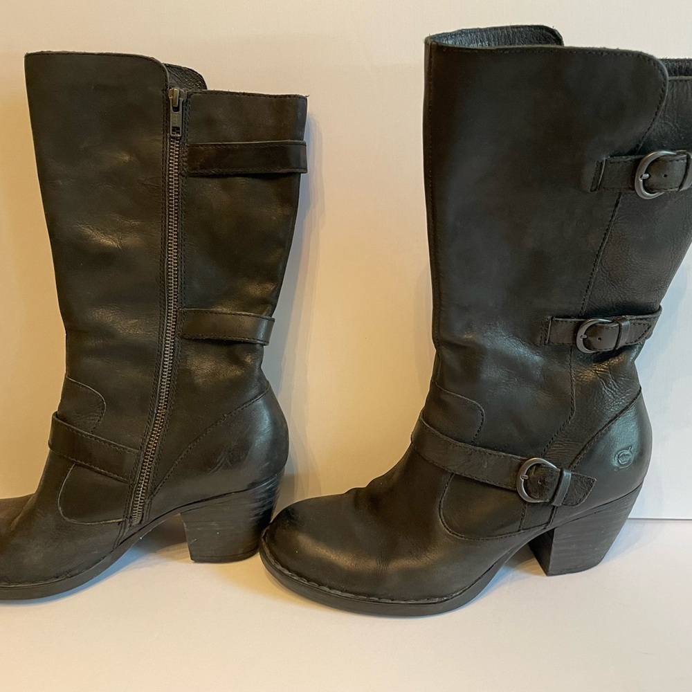 Born women’s black side, zipper boot,Opanka Last, 2 1/2inch heel, size 11
